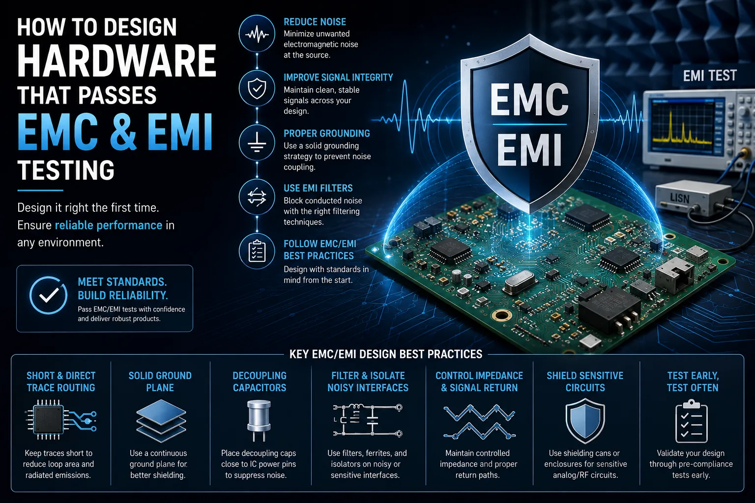 EMC and EMI hardware design best practices infographic