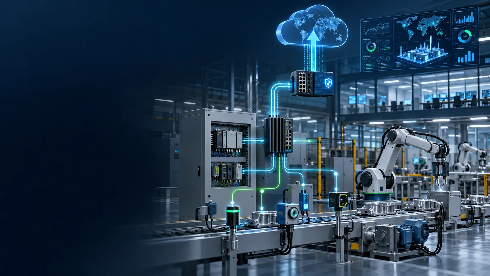 Industrial IoT gateway aggregating sensor data for cloud reporting